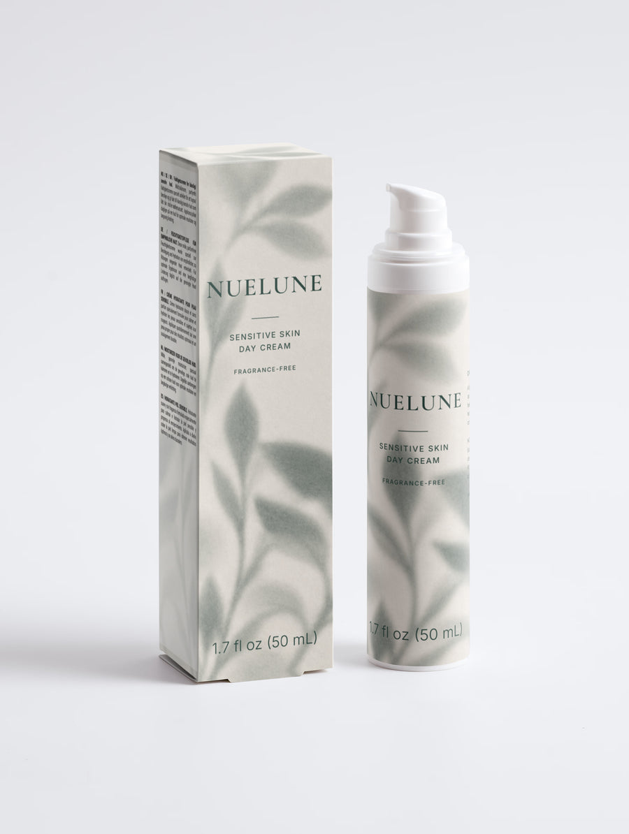 Nuelune The Day Cream, fragrance-free, pump bottle and box