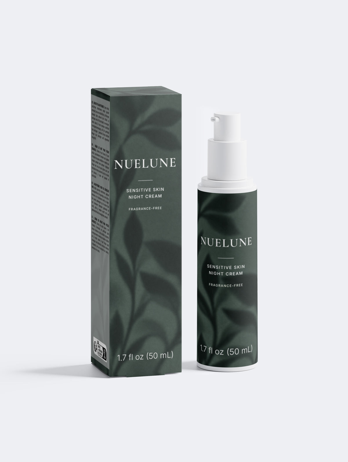 Nuelune The Night Cream, fragrance-free, pump bottle and box