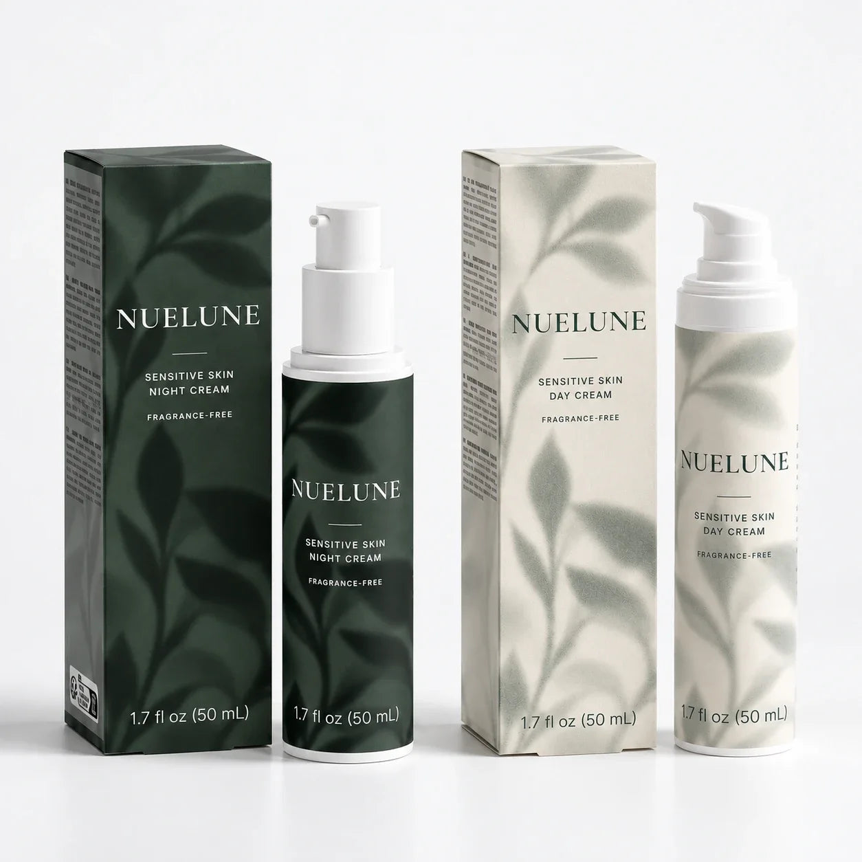 Nuelune Day Cream and Night Cream with their boxes